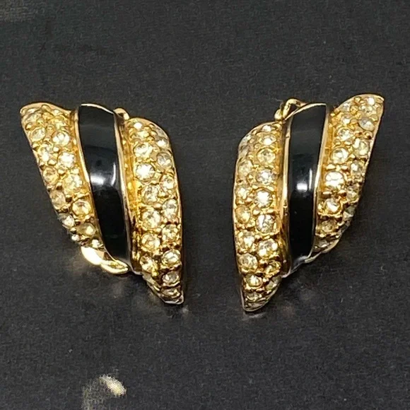 Christian DIOR Vintage earrings with crystals and black enamel - Picture 8 of 15